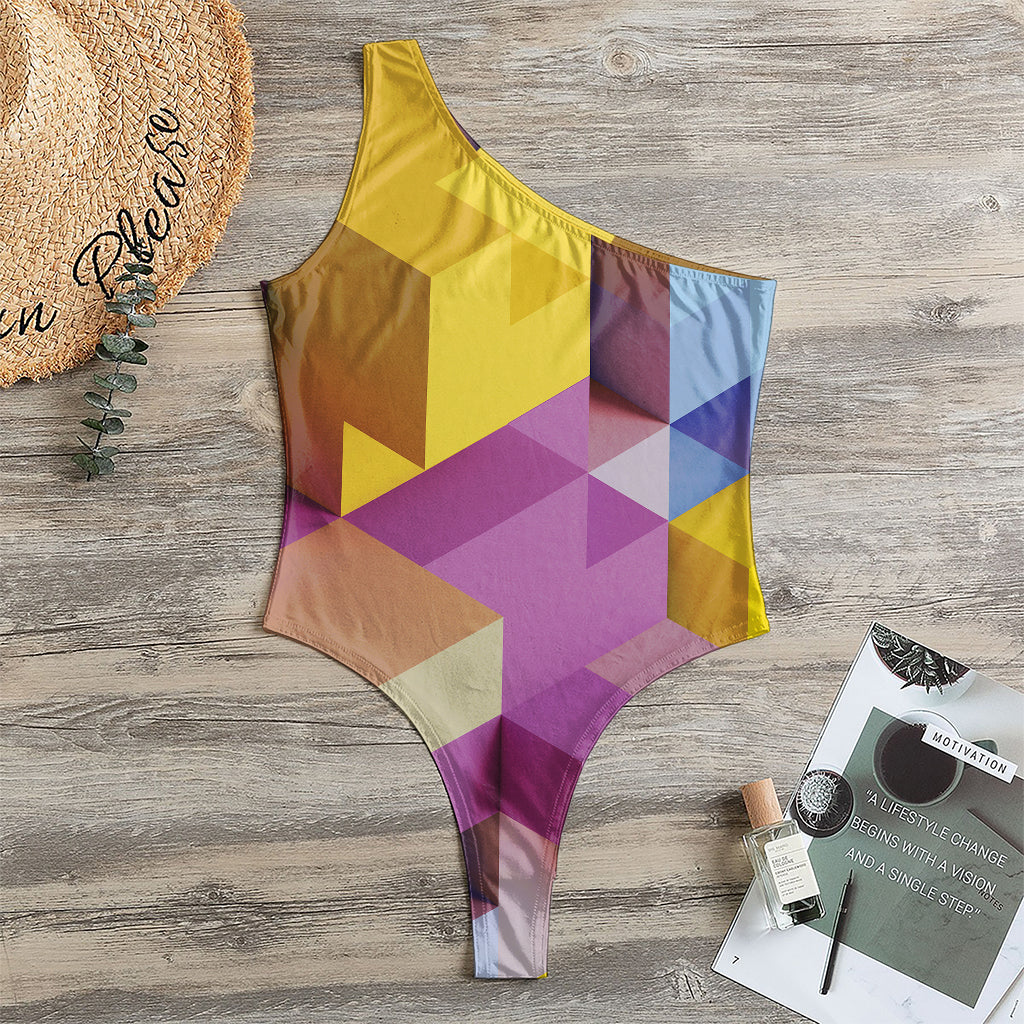 Pastel Geometric Cubic Print One Shoulder Bodysuit