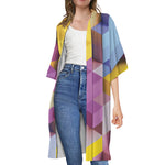 Pastel Geometric Cubic Print Open Front Beach Cover Up