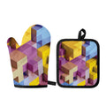 Pastel Geometric Cubic Print Oven Mitt And Pot Holder Set