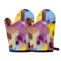 Pastel Geometric Cubic Print Oven Mitts