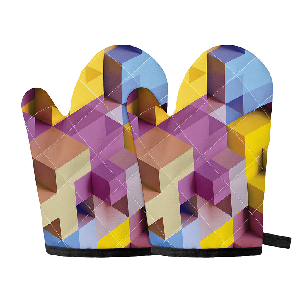 Pastel Geometric Cubic Print Oven Mitts