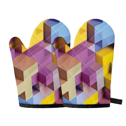 Pastel Geometric Cubic Print Oven Mitts