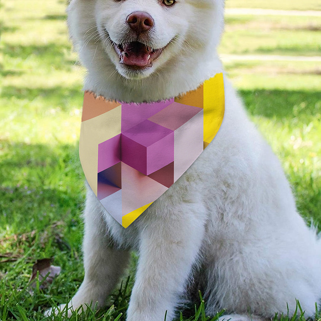 Pastel Geometric Cubic Print Over The Collar Dog Bandana