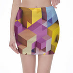 Pastel Geometric Cubic Print Pencil Mini Skirt
