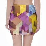 Pastel Geometric Cubic Print Pencil Mini Skirt