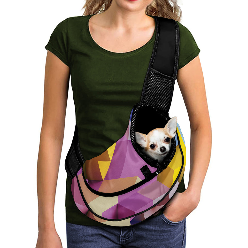 Pastel Geometric Cubic Print Pet Sling Carrier