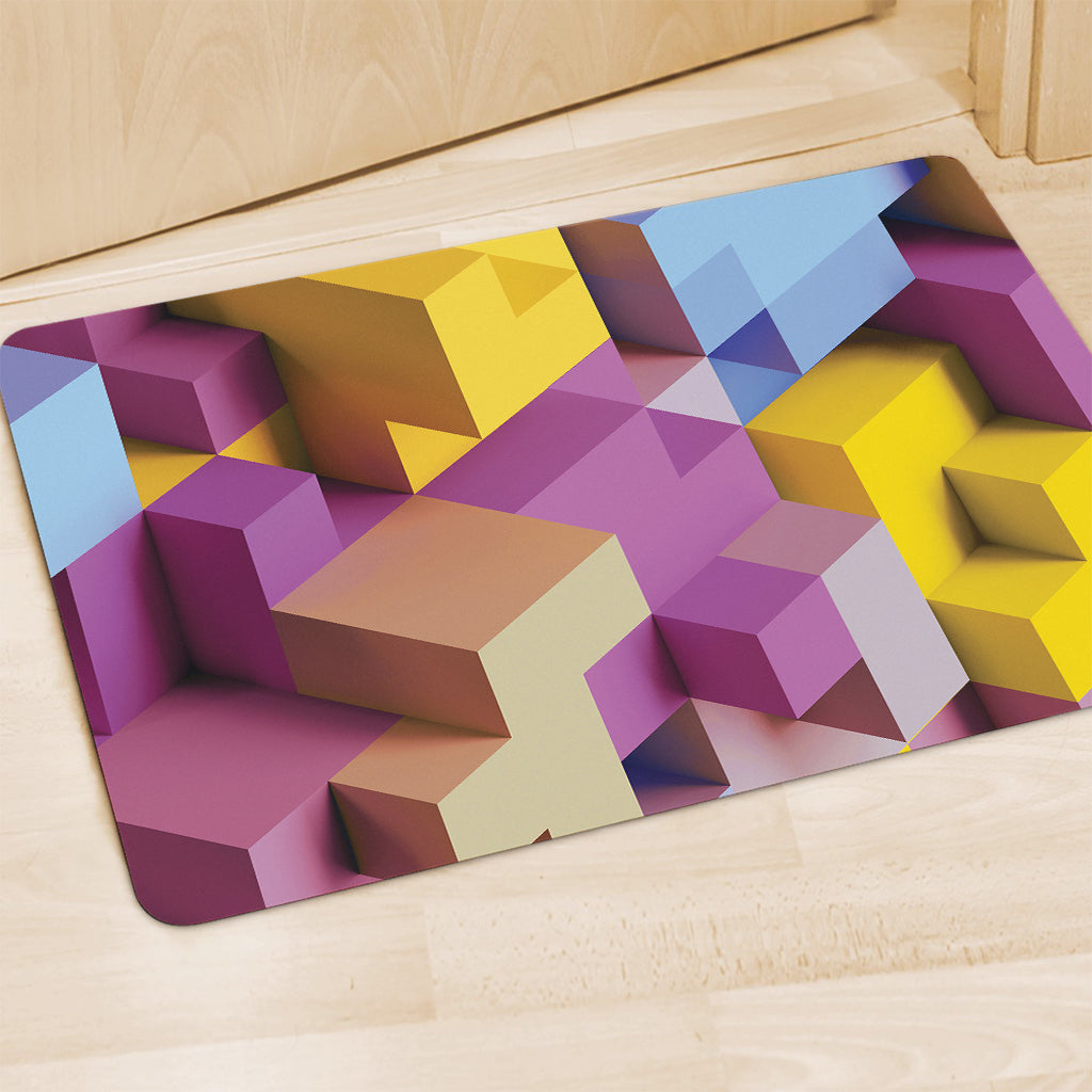 Pastel Geometric Cubic Print Polyester Doormat