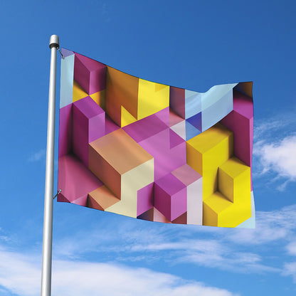 Pastel Geometric Cubic Print Polyester Flag