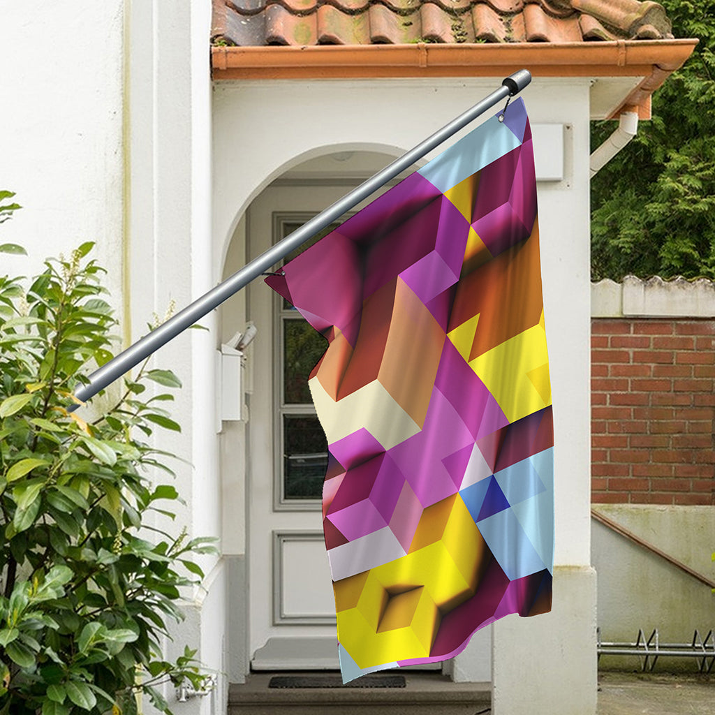 Pastel Geometric Cubic Print Polyester Flag