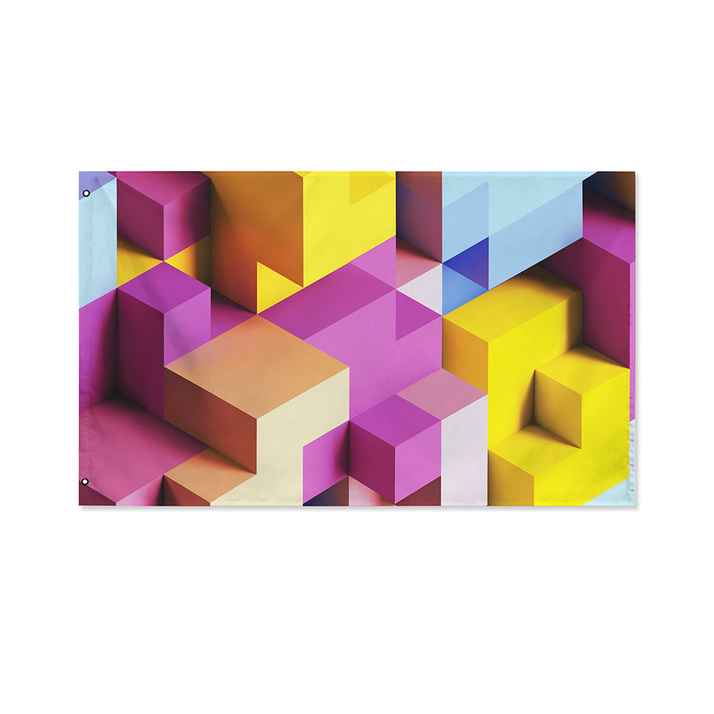 Pastel Geometric Cubic Print Polyester Flag