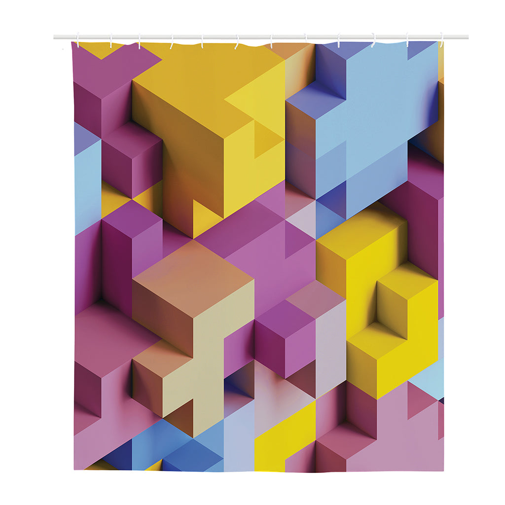 Pastel Geometric Cubic Print Polyester Shower Curtain