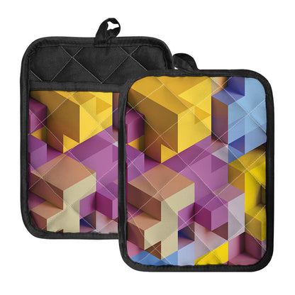 Pastel Geometric Cubic Print Pot Holders With Pocket