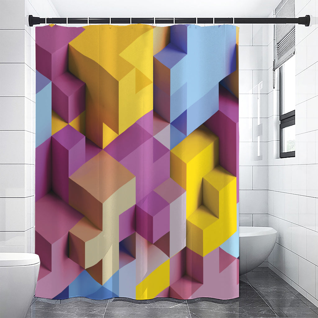 Pastel Geometric Cubic Print Premium Shower Curtain