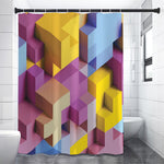 Pastel Geometric Cubic Print Premium Shower Curtain