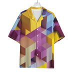 Pastel Geometric Cubic Print Rayon Hawaiian Shirt