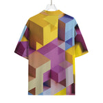 Pastel Geometric Cubic Print Rayon Hawaiian Shirt