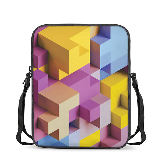 Pastel Geometric Cubic Print Rectangular Crossbody Bag