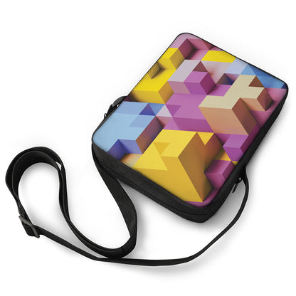 Pastel Geometric Cubic Print Rectangular Crossbody Bag