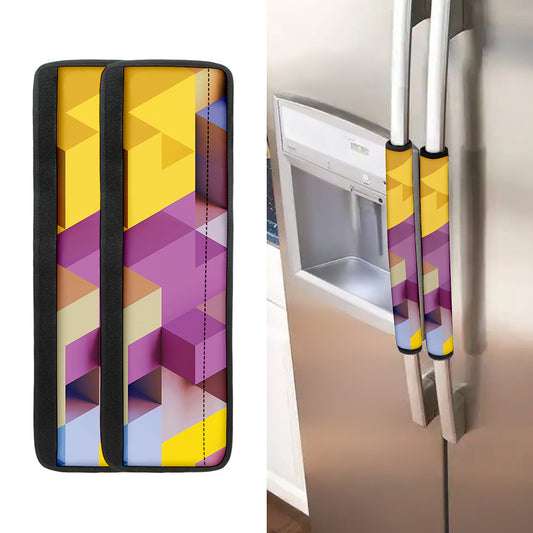 Pastel Geometric Cubic Print Refrigerator Handle Covers
