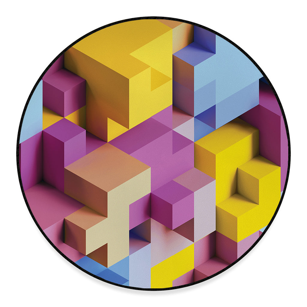 Pastel Geometric Cubic Print Round Floor Mat