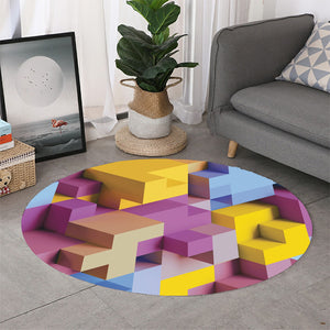 Pastel Geometric Cubic Print Round Rug