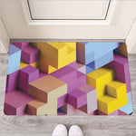 Pastel Geometric Cubic Print Rubber Doormat