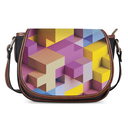 Pastel Geometric Cubic Print Saddle Bag