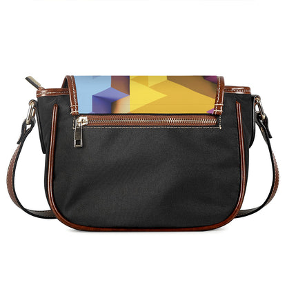Pastel Geometric Cubic Print Saddle Bag