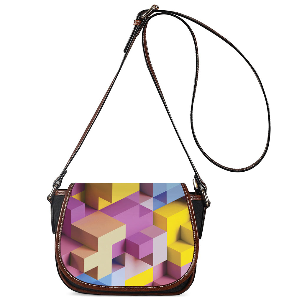 Pastel Geometric Cubic Print Saddle Bag