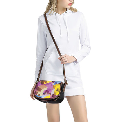 Pastel Geometric Cubic Print Saddle Bag