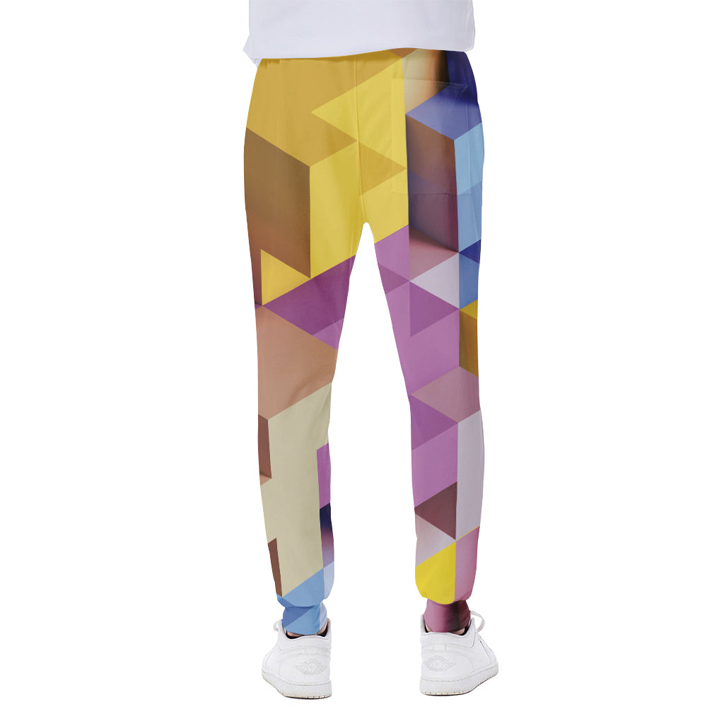 Pastel Geometric Cubic Print Scuba Joggers