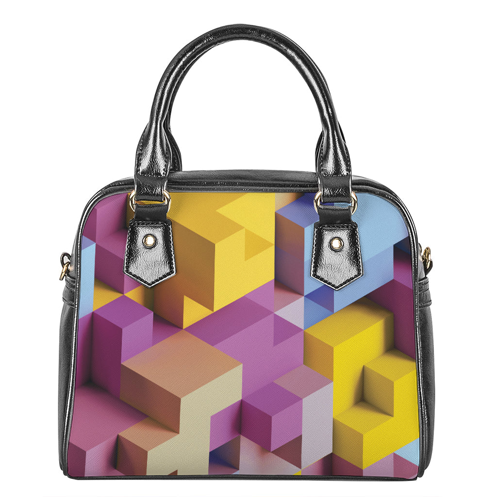 Pastel Geometric Cubic Print Shoulder Handbag