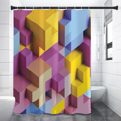 Pastel Geometric Cubic Print Shower Curtain