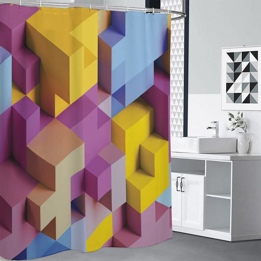 Pastel Geometric Cubic Print Shower Curtain