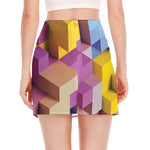 Pastel Geometric Cubic Print Side Slit Mini Skirt