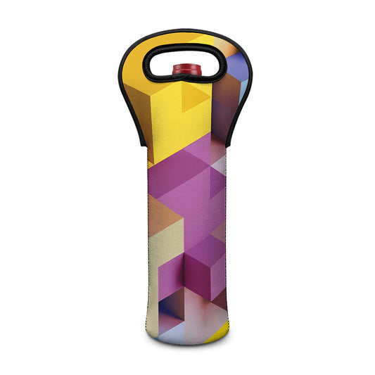 Pastel Geometric Cubic Print Single Neoprene Wine Tote