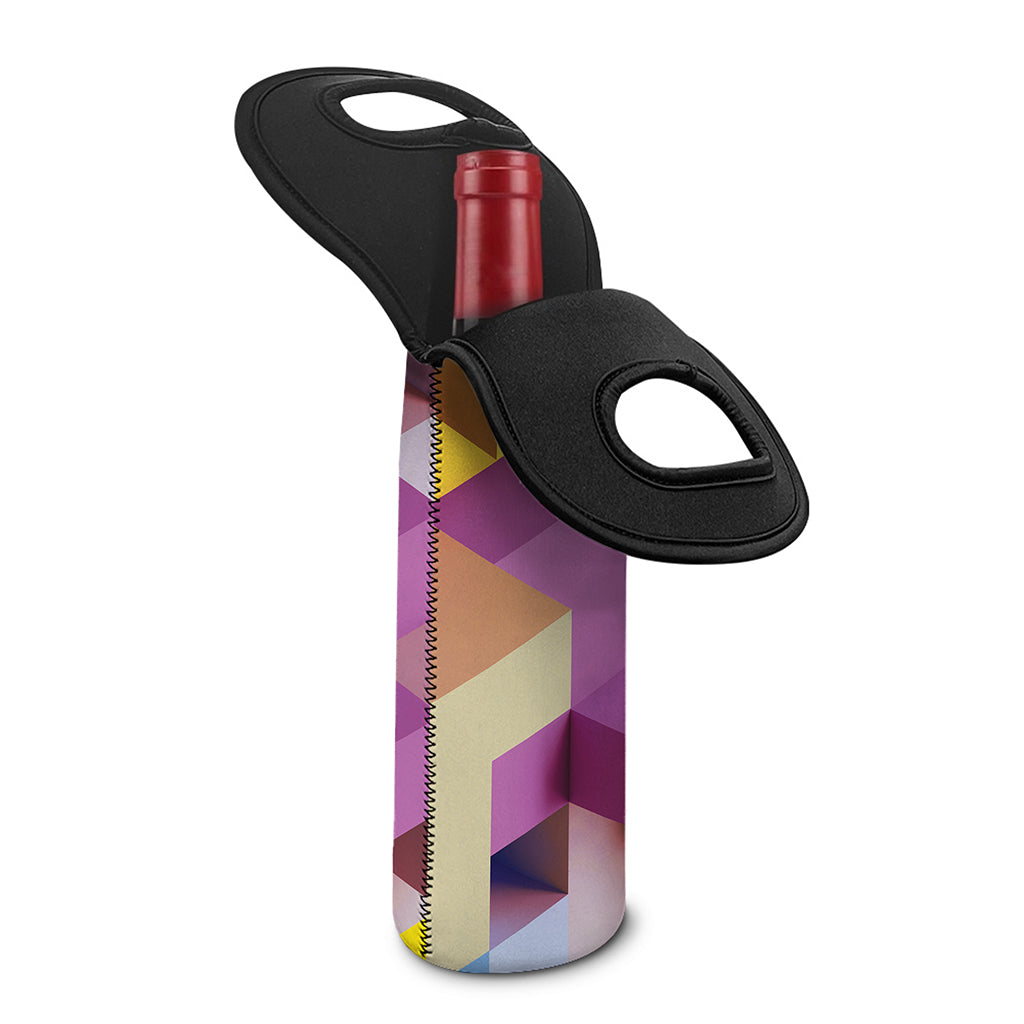 Pastel Geometric Cubic Print Single Neoprene Wine Tote