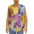 Pastel Geometric Cubic Print Sleeveless Baseball Jersey