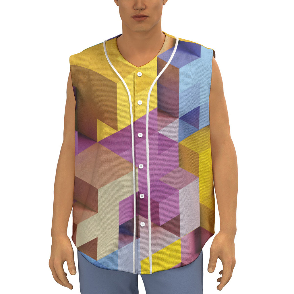 Pastel Geometric Cubic Print Sleeveless Baseball Jersey