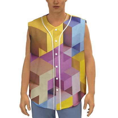 Pastel Geometric Cubic Print Sleeveless Baseball Jersey