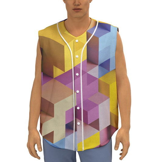Pastel Geometric Cubic Print Sleeveless Baseball Jersey