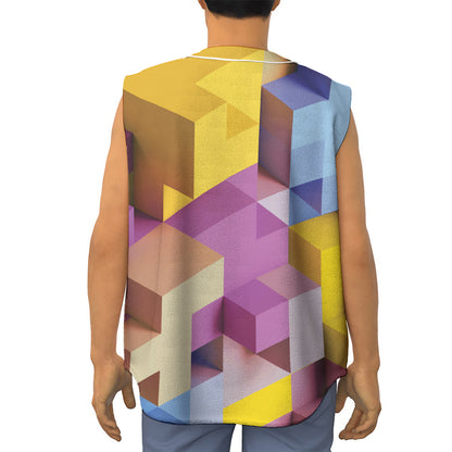 Pastel Geometric Cubic Print Sleeveless Baseball Jersey