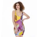 Pastel Geometric Cubic Print Sleeveless Bodycon Dress