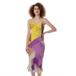 Pastel Geometric Cubic Print Slim Fit Midi Cami Dress