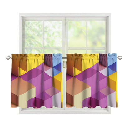 Pastel Geometric Cubic Print Tier Curtains