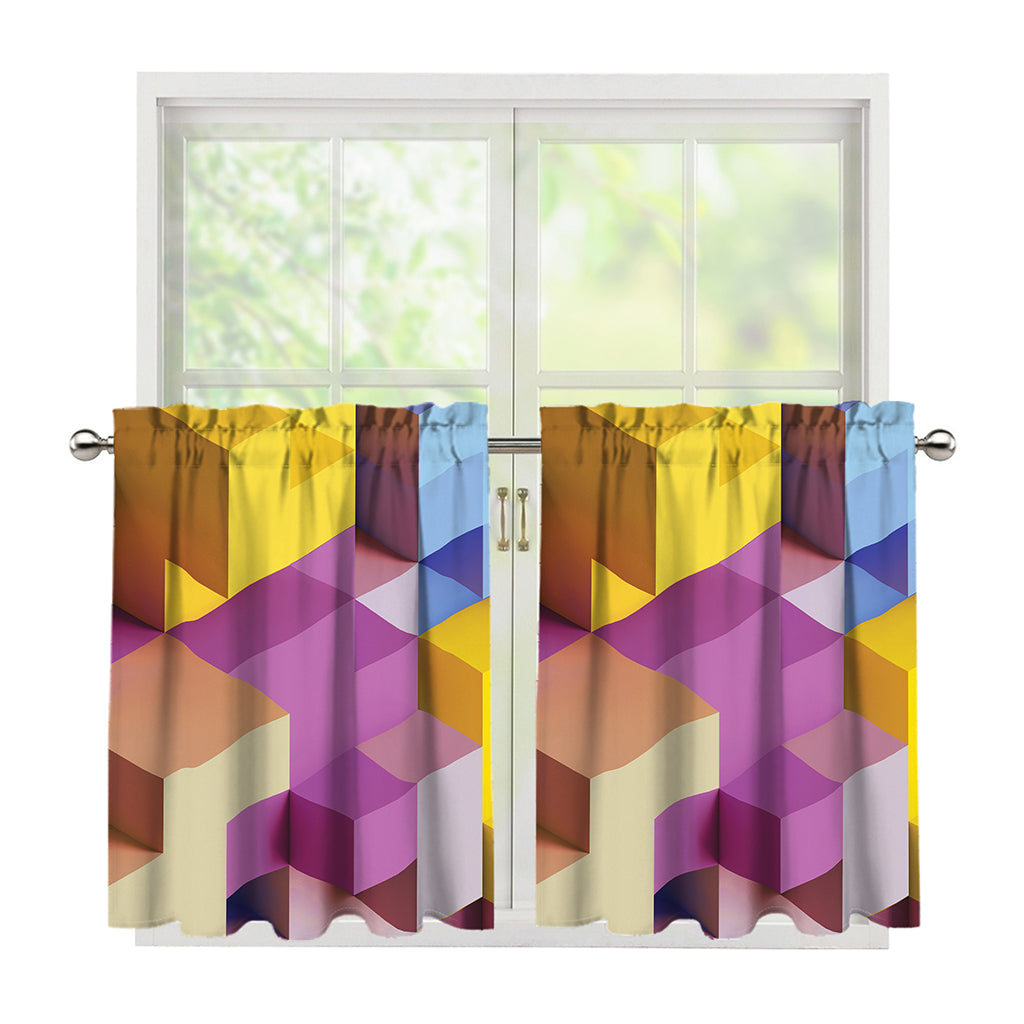 Pastel Geometric Cubic Print Tier Curtains
