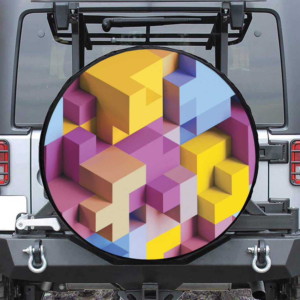Pastel Geometric Cubic Print Tire Cover