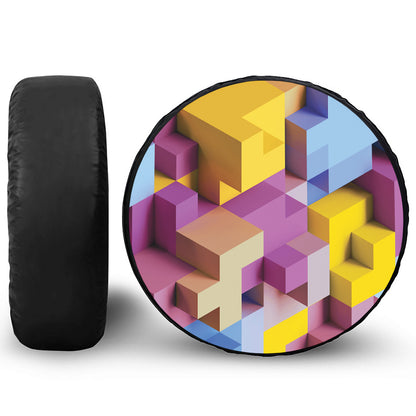 Pastel Geometric Cubic Print Tire Cover