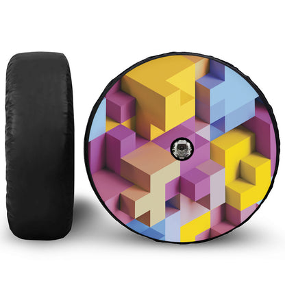 Pastel Geometric Cubic Print Tire Cover With Camera Hole