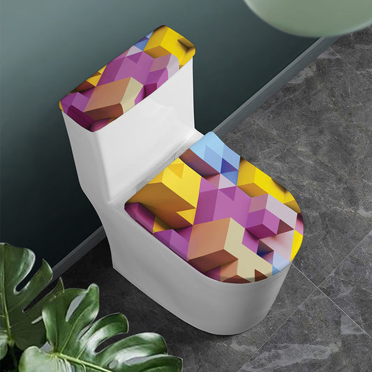 Pastel Geometric Cubic Print Toilet Lid And Tank Cover Set